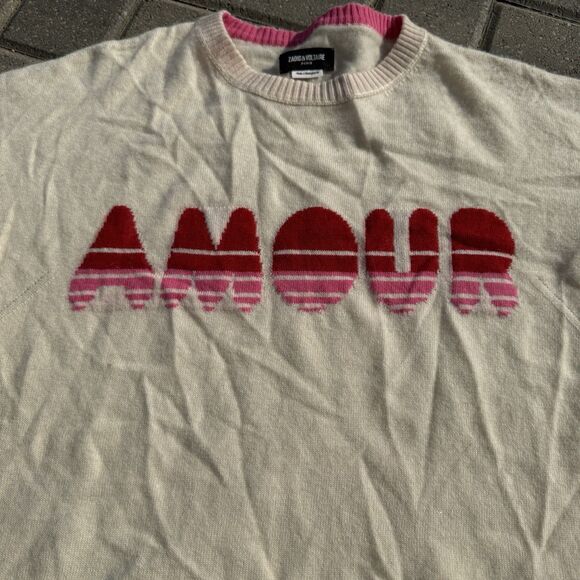 Zadig & Voltaire Paris Gaby Cashmere Wool Sweater Amour Cream Pink Small - Picture 4 of 9